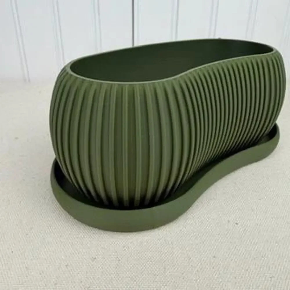 Terra Planter, Indoor Planter with Drainage Tray, Tabletop Planter, Ridged